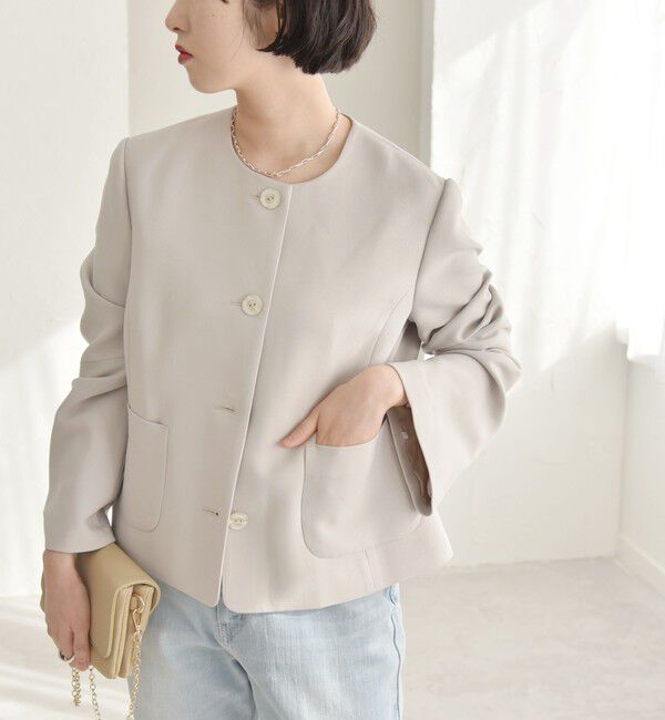 quaranciel「quaranciel:〈洗濯機可能〉ダブルクロス フレア ノーカラー ジャケット（セットアップ対応）」|ノーカラージャケット|