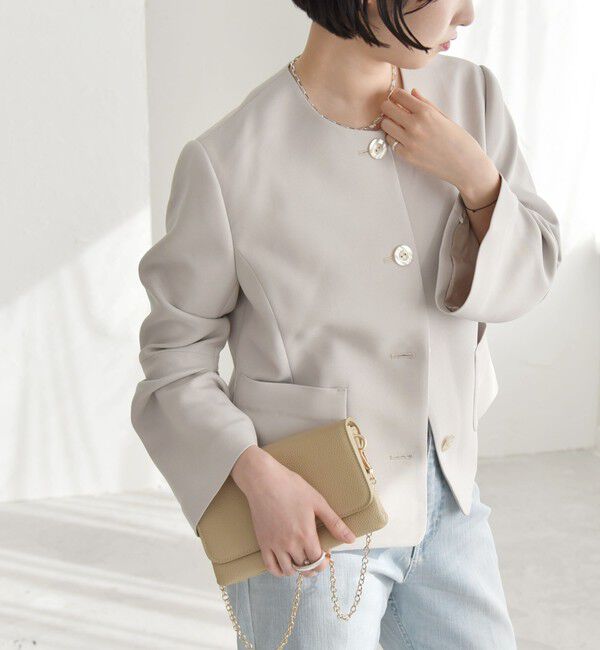 quaranciel「quaranciel:〈洗濯機可能〉ダブルクロス フレア ノーカラー ジャケット（セットアップ対応）」|ノーカラージャケット|