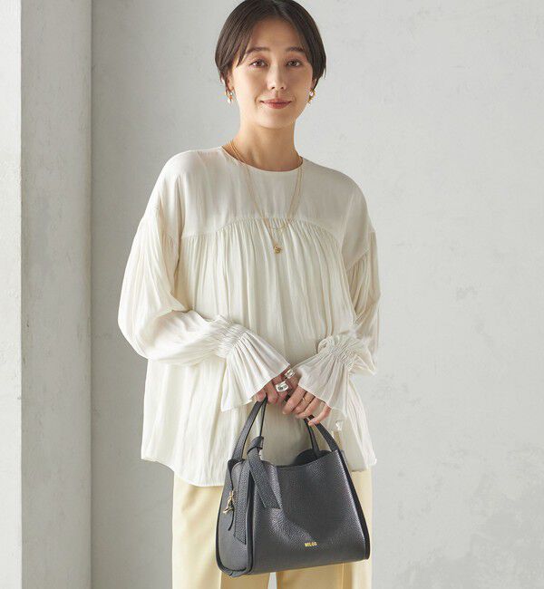 SHIPS for women「〈手洗い可能〉割繊 クルーネック ギャザー ブラウス」|シャツ・ブラウス|