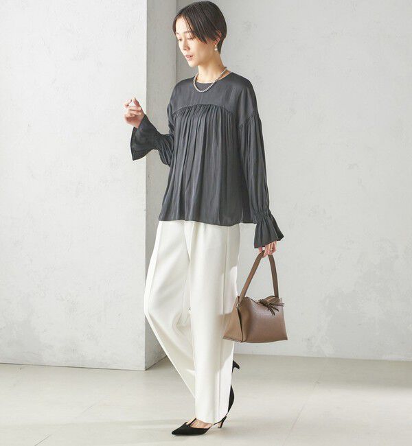 SHIPS for women「〈手洗い可能〉割繊 クルーネック ギャザー ブラウス」|シャツ・ブラウス|