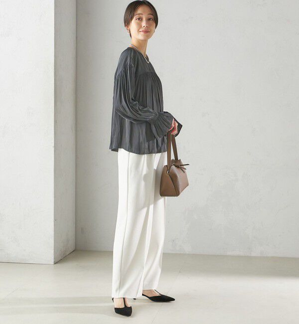 SHIPS for women「〈手洗い可能〉割繊 クルーネック ギャザー ブラウス」|シャツ・ブラウス|