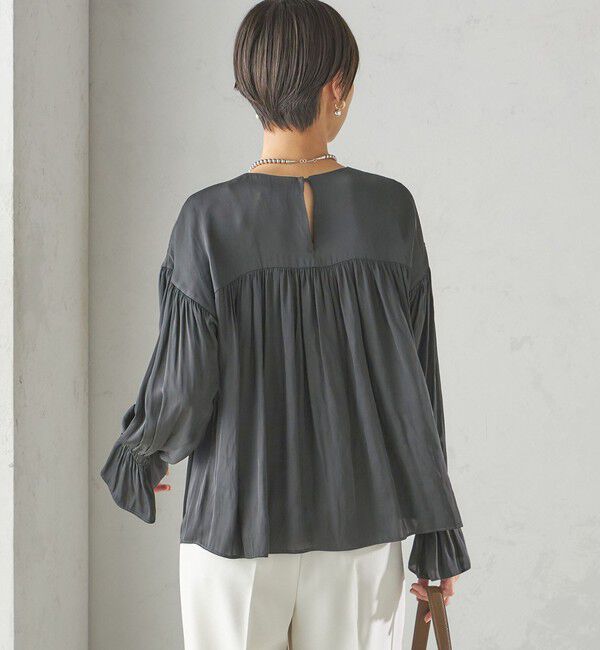 SHIPS for women「〈手洗い可能〉割繊 クルーネック ギャザー ブラウス」|シャツ・ブラウス|