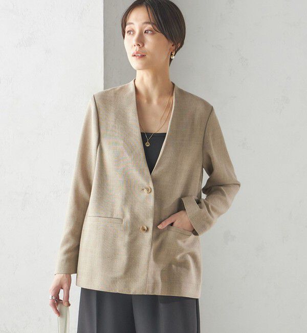 SHIPS for women「〈手洗い可能〉Asami 麻調合繊 カラーレス ジャケット」|ノーカラージャケット|