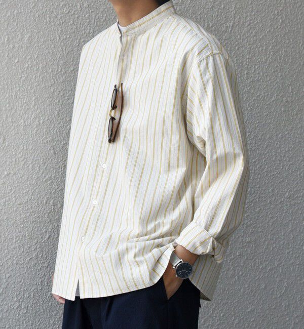 SHIPS any「SHIPS any:〈洗濯機可能〉コットン/リネン ストライプ バンドカラー シャツ◇」|シャツ・ブラウス|