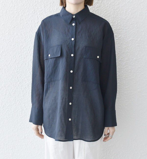 SHIPS any「SHIPS any:〈洗濯機可能〉シアー リボン レギュラーカラー ポケット シャツ」|シャツ・ブラウス|