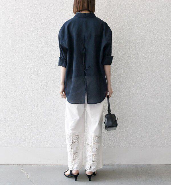 SHIPS any「SHIPS any:〈洗濯機可能〉シアー リボン レギュラーカラー ポケット シャツ」|シャツ・ブラウス|