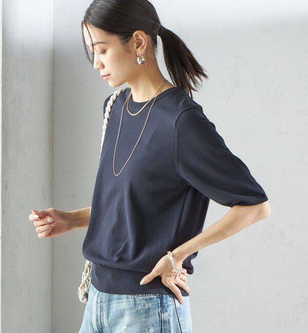 SHIPS for women「〈接触冷感 / 手洗い可能〉アイスコットン ショート スリーブ プルオーバー」|ニット・セーター|ネイビー