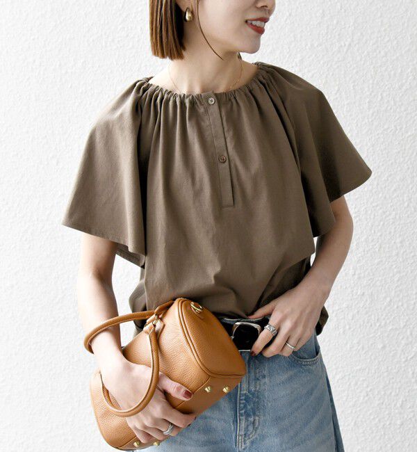 SHIPS any「SHIPS any:〈UVカット/接触冷感/吸水速乾/洗濯機可能〉USAコットン フレア TEE」|Tシャツ・カットソー|カーキ