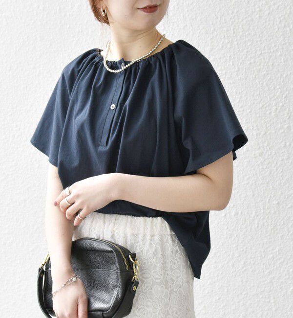 SHIPS any「SHIPS any:〈UVカット/接触冷感/吸水速乾/洗濯機可能〉USAコットン フレア TEE」|Tシャツ・カットソー|ネイビー