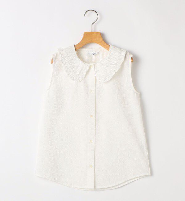 SHIPS KIDS「SHIPS KIDS:140～150cm / フリルカラー ノースリーブ ブラウス」|シャツ・ブラウス|ホワイト