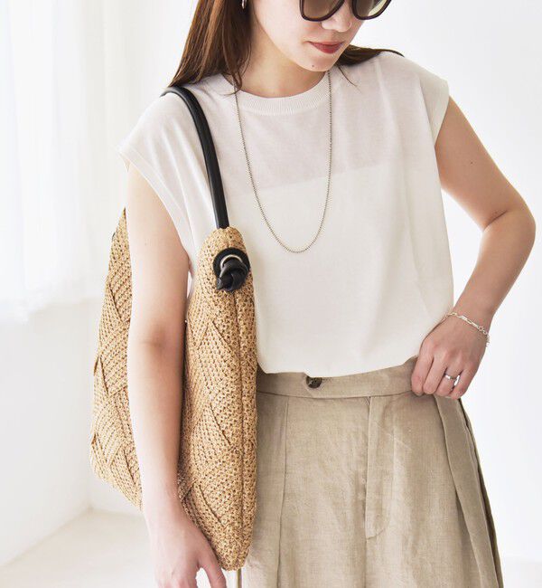 quaranciel「quaranciel:〈接触冷感〉フレンチスリーブ ベーシック シアー ニット プルオーバー」|ニット・セーター|ホワイト