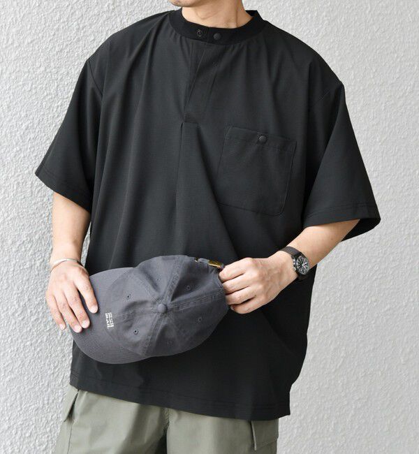 SHIPS any「SHIPS any:〈洗濯機可能〉メッシュ ヘンリーネック ポケット Tシャツ◇」|Tシャツ・カットソー|ブラック