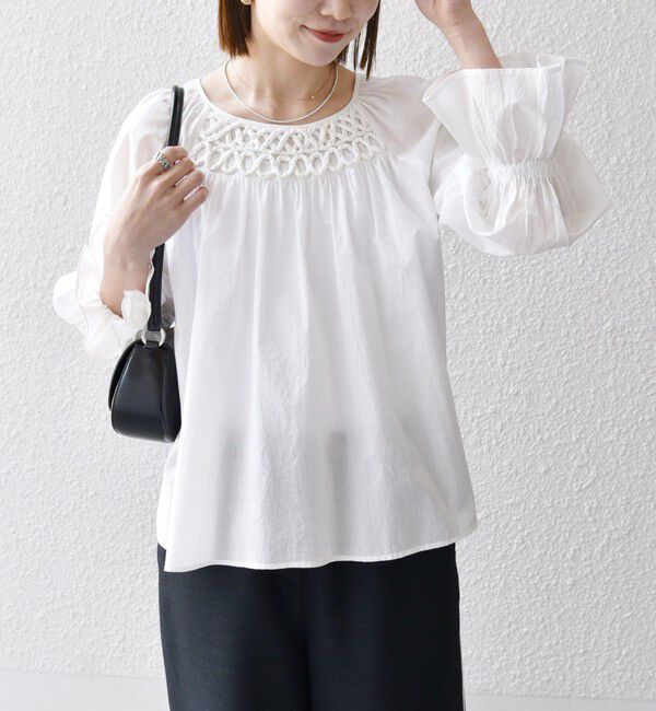 SHIPS any「SHIPS any:〈手洗い可能〉ロープ デザイン ギャザースリーブ フレア ブラウス」|シャツ・ブラウス|