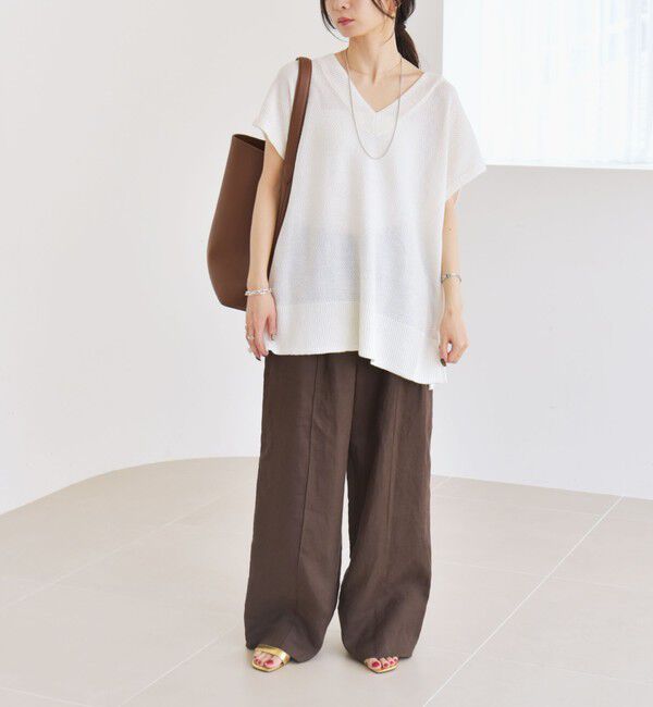 quaranciel「quaranciel:〈手洗い可能〉ラミー ミックス Vネック ノースリーブ シアー ニット」|ニット・セーター|