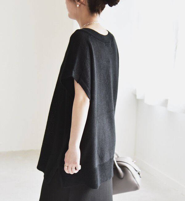 quaranciel「quaranciel:〈手洗い可能〉ラミー ミックス Vネック ノースリーブ シアー ニット」|ニット・セーター|