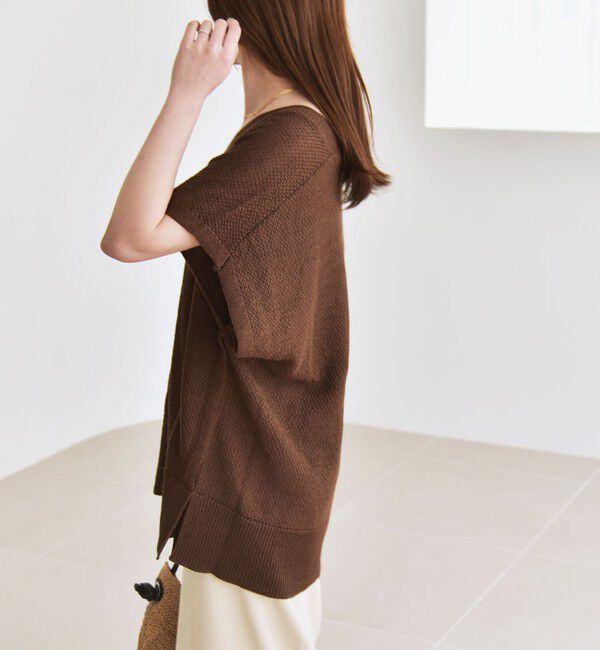 quaranciel「quaranciel:〈手洗い可能〉ラミー ミックス Vネック ノースリーブ シアー ニット」|ニット・セーター|