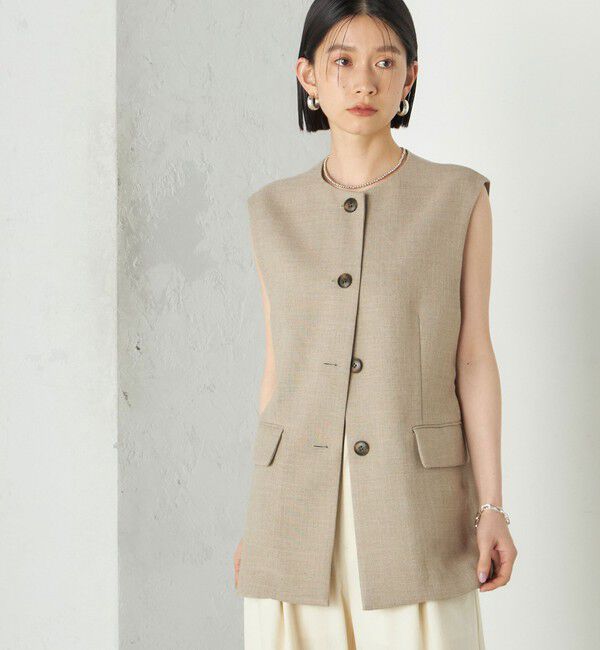 SHIPS for women「《予約》Wai＋:〈手洗い可能〉リネン ライク ベスト」|ベスト・ジレ|ベージュ