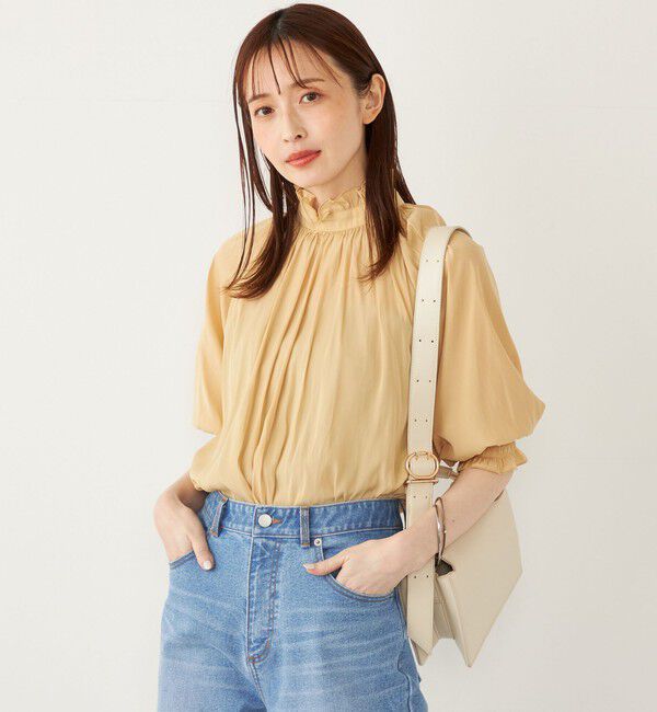 SHIPS Colors 「SHIPS Colors:〈洗濯機可能〉サテン フリルネック ブラウス」|シャツ・ブラウス|