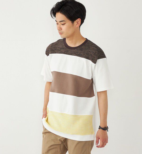 SHIPS Colors 「SHIPS Colors:〈洗濯機可能〉ニット 切替 ボーダー Tシャツ」|Tシャツ・カットソー|