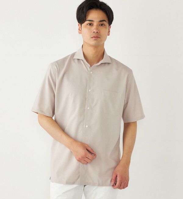 SHIPS Colors 「SHIPS Colors:ノーアイロン ウールライク ワイドカラー ショートスリーブ シャツ」|シャツ・ブラウス|