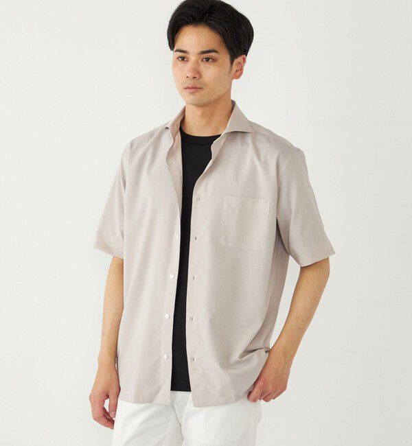 SHIPS Colors 「SHIPS Colors:ノーアイロン ウールライク ワイドカラー ショートスリーブ シャツ」|シャツ・ブラウス|