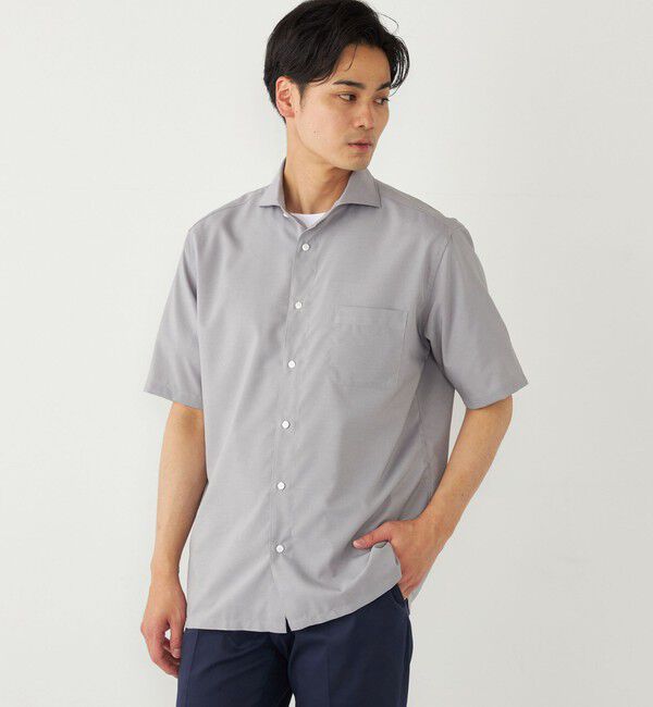 SHIPS Colors 「SHIPS Colors:ノーアイロン ウールライク ワイドカラー ショートスリーブ シャツ」|シャツ・ブラウス|グレー