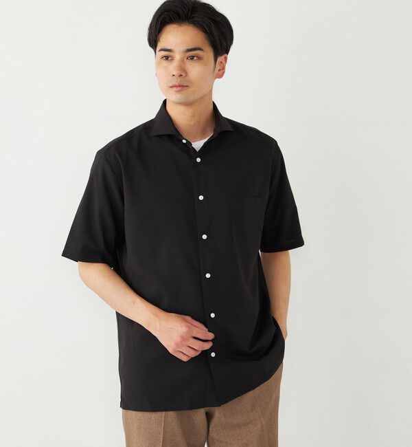 SHIPS Colors 「SHIPS Colors:ノーアイロン ウールライク ワイドカラー ショートスリーブ シャツ」|シャツ・ブラウス|ブラック