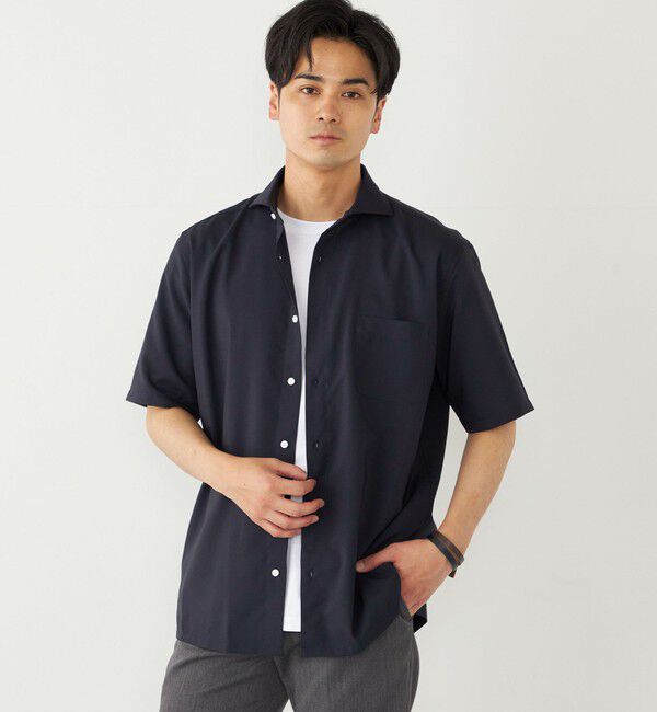 SHIPS Colors 「SHIPS Colors:ノーアイロン ウールライク ワイドカラー ショートスリーブ シャツ」|シャツ・ブラウス|