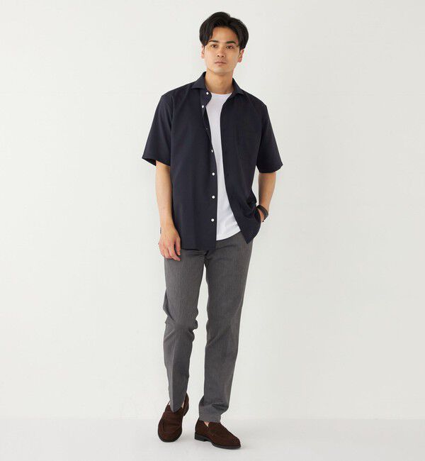 SHIPS Colors 「SHIPS Colors:ノーアイロン ウールライク ワイドカラー ショートスリーブ シャツ」|シャツ・ブラウス|