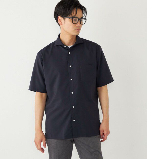 SHIPS Colors 「SHIPS Colors:ノーアイロン ウールライク ワイドカラー ショートスリーブ シャツ」|シャツ・ブラウス|