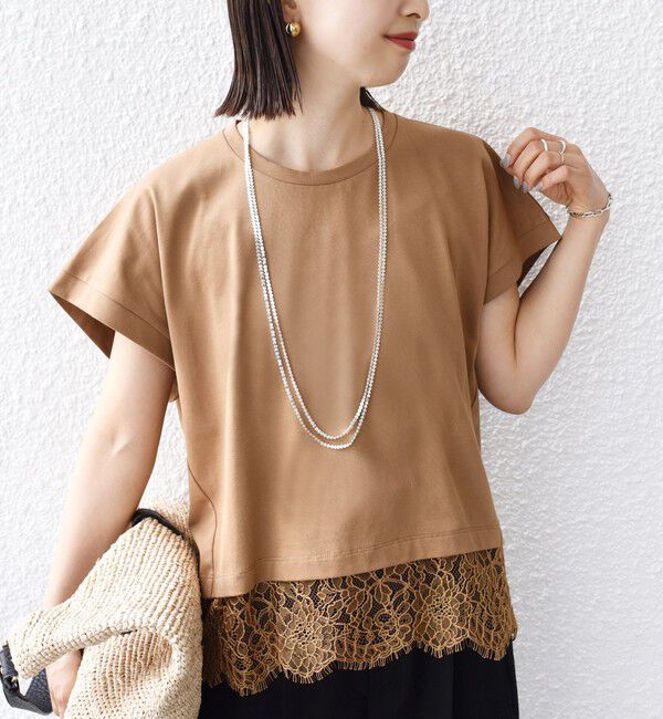 SHIPS for women「【WEB限定】〈手洗い可能〉裾 レース コンビ プルオーバー」|Tシャツ・カットソー|