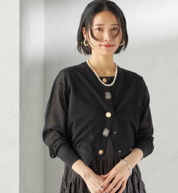 SHIPS for women「TORRAZZO DONNA:〈手洗い可能〉ビジュー シアー カーディガン」|カーディガン|ブラック
