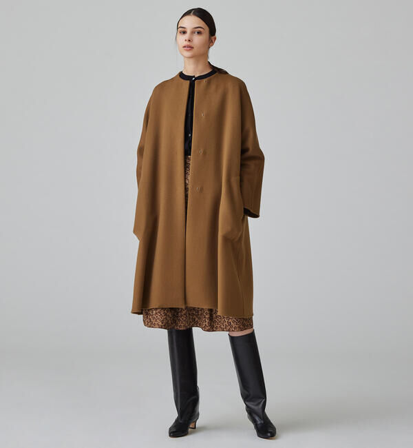 TOMORROWLAND collection「プレミアムカシミヤリバー ノーカラーAラインコート」|ノーカラーコート|45 キャメル