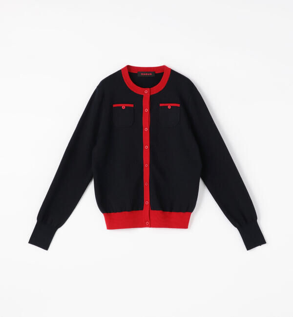 CABaN「コットンカシミヤ バイカラークルーネックカーディガン」|カーディガン|