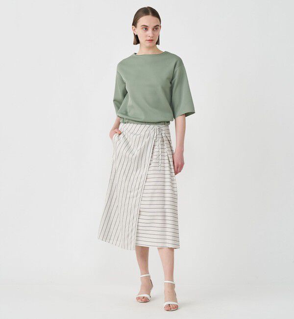 Ballsey「コットンキュプラストライプ ラップスカート」|フレア|