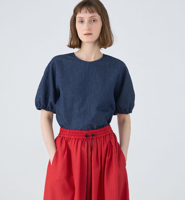 MACPHEE「【WEB限定】リアクティブデニム パフスリーブブラウス」|シャツ・ブラウス|