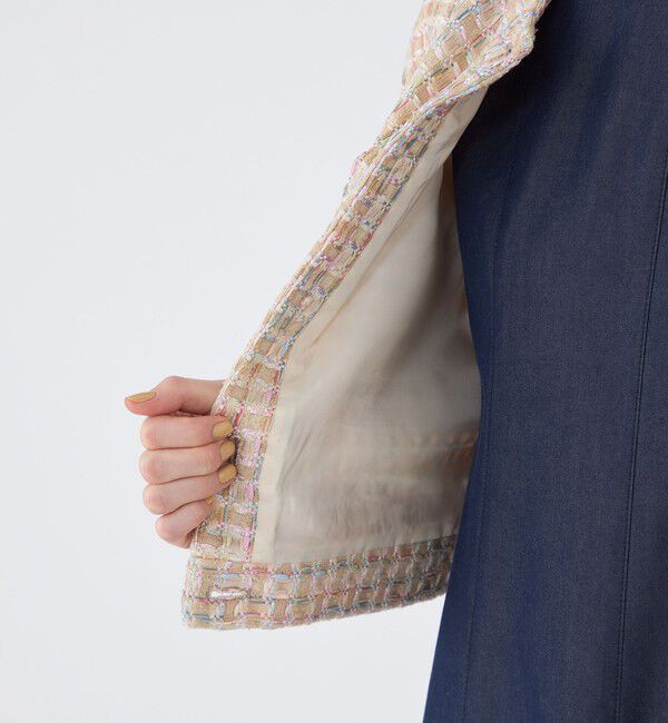 TOMORROWLAND collection「ベージュファンシー ハーフスリーブジャケット」|ノーカラージャケット|