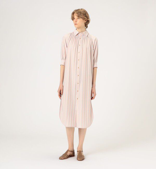 MACPHEE「ハイゲージストライプ シャツワンピース」|ワンピース|