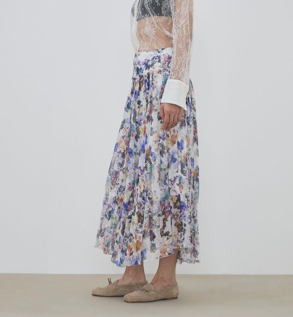 DES PRES「ブルームスケーププリント ギャザーマキシスカート」|フレア|