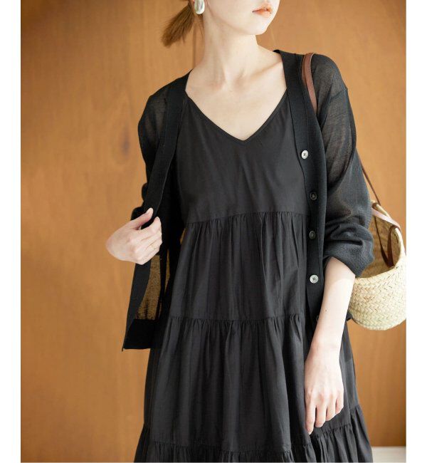 SLOBE IENA「《追加》リネン混シアーカーディガン」|カーディガン|ブラック