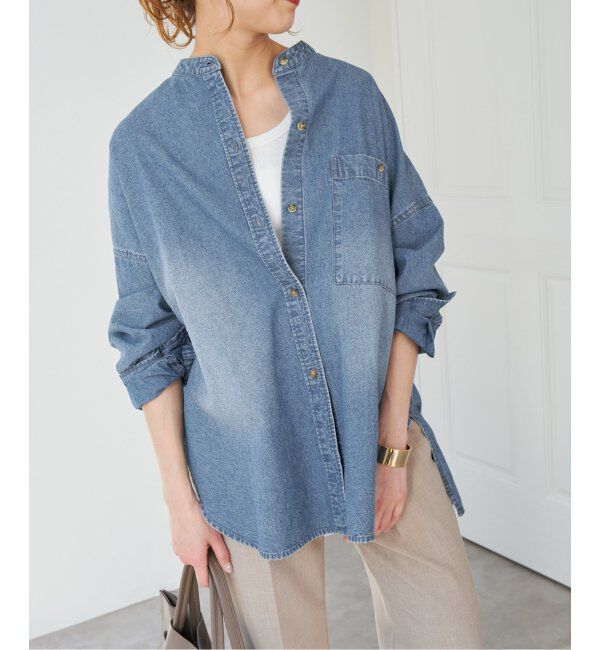 Spick and Span「《WEB限定 / 追加》バンドカラーボックスダンガリーシャツ」|シャツ・ブラウス|