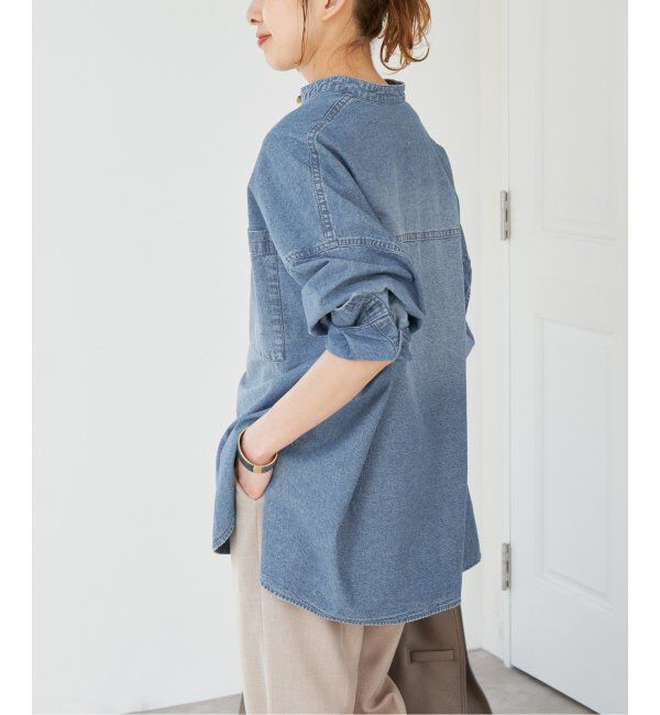 Spick and Span「《WEB限定 / 追加》バンドカラーボックスダンガリーシャツ」|シャツ・ブラウス|