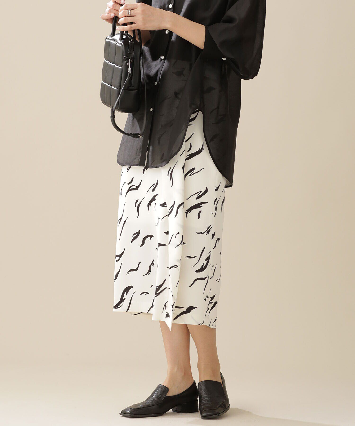 nano･universe「ハンドタッチプリントラッフルタイトスカート」|スカート|オフホワイト1