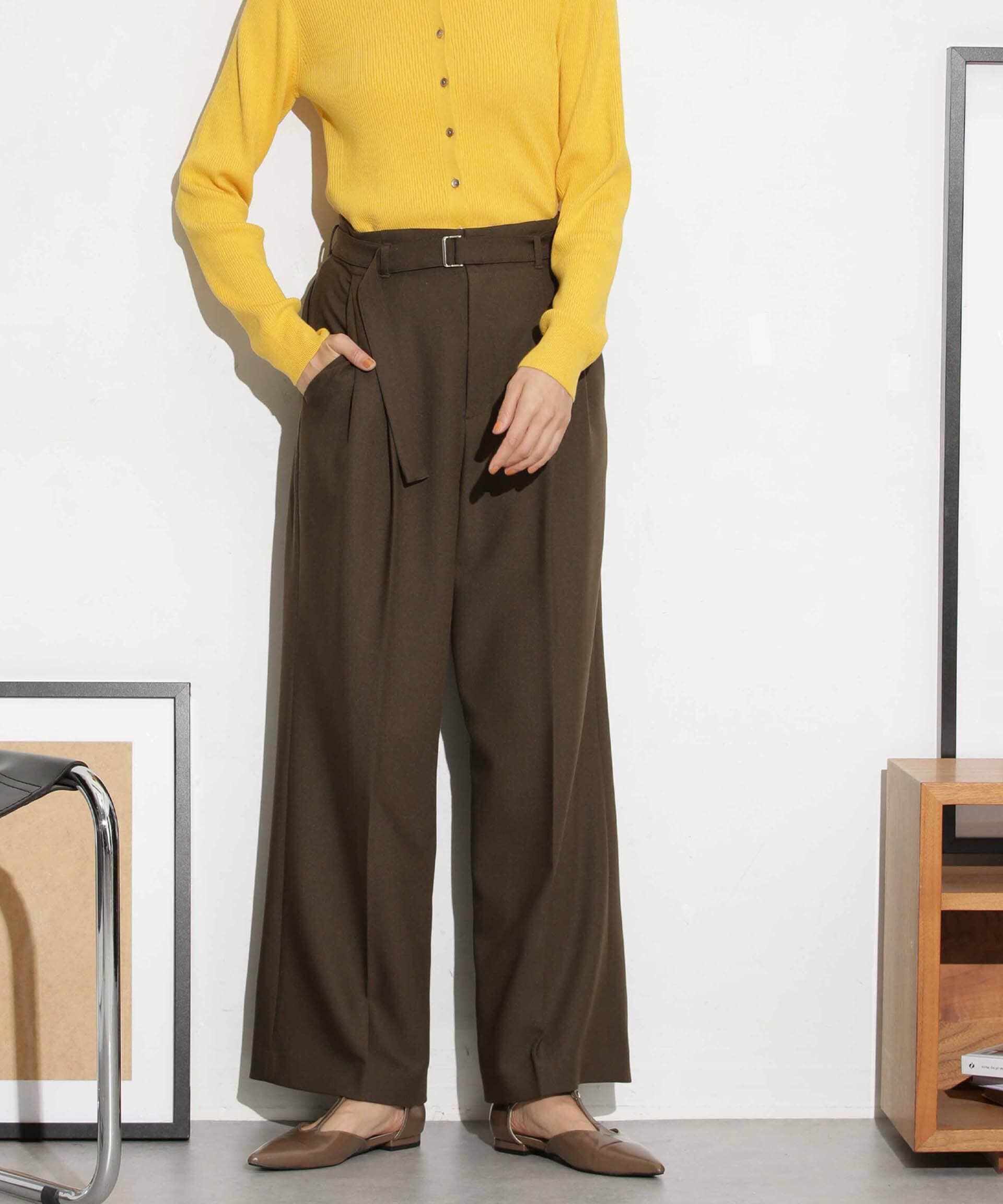 nano･universe「ベルト付きセミワイドツイルパンツ」|その他|カーキ