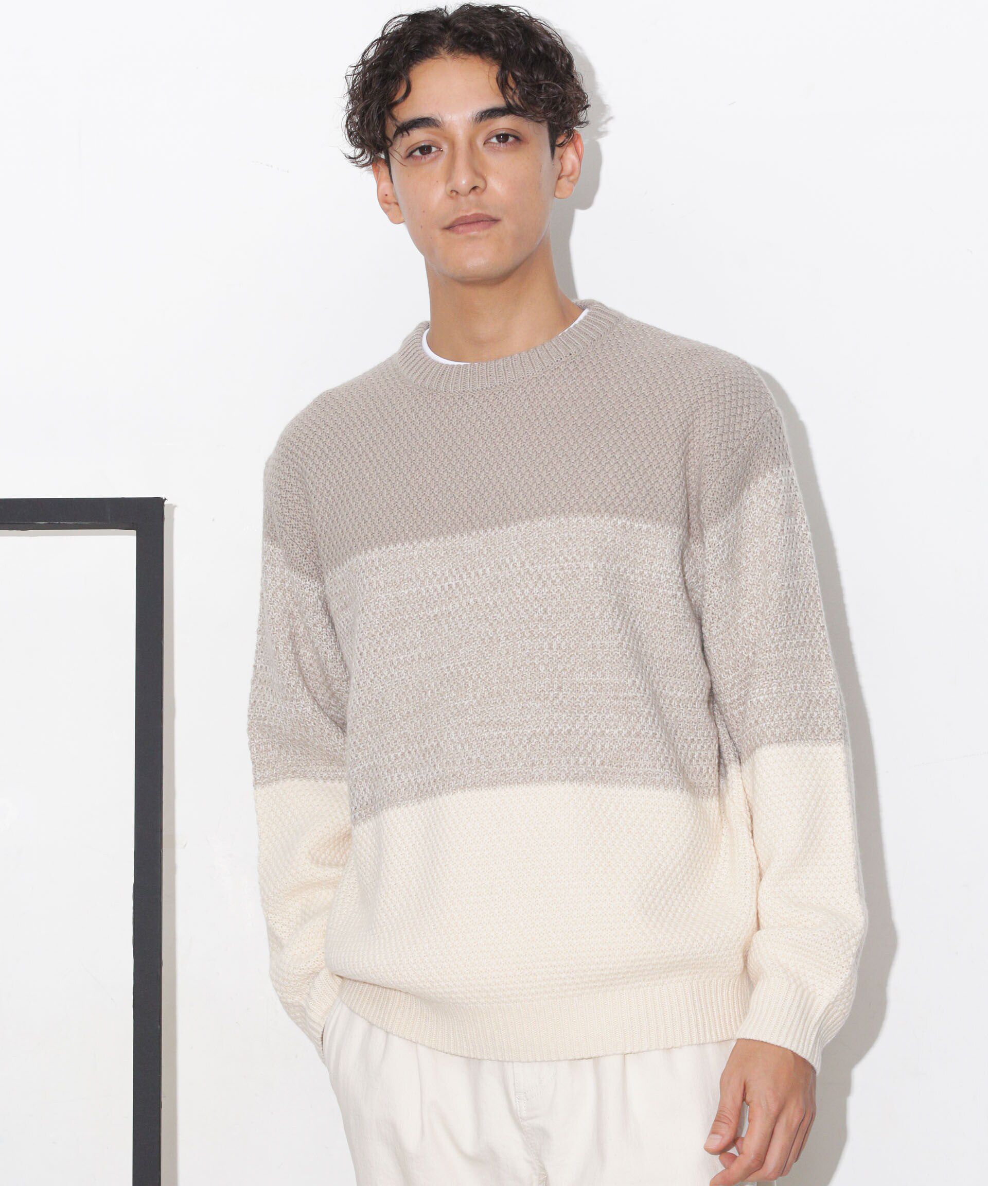 nano･universe「グラデーションワイドボーダーニット」|ニット・セーター|グレージュ3