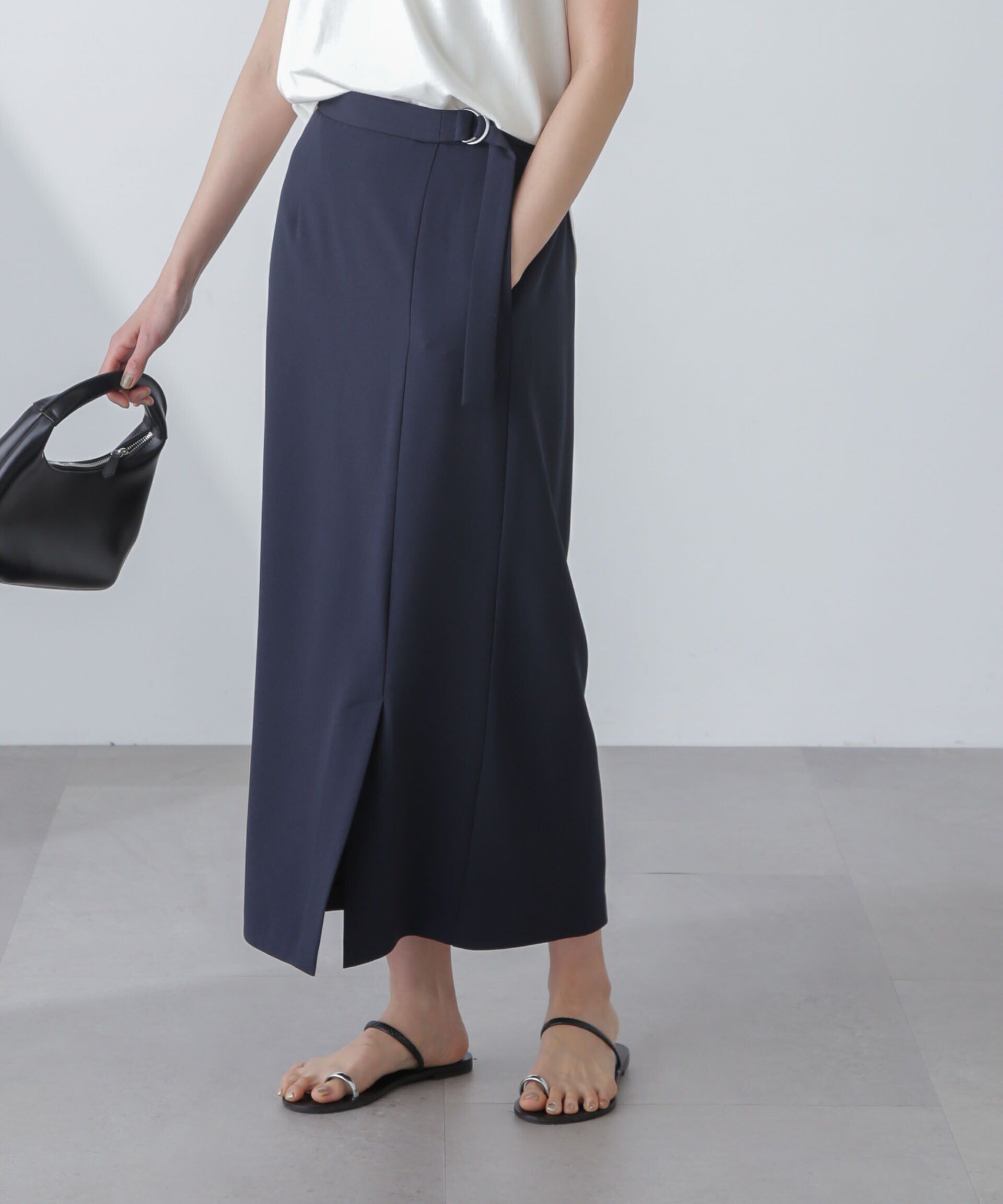 nano･universe「多機能素材サイドベルトストラップ風スカート(セットアップ可）」|スカート|ネイビー