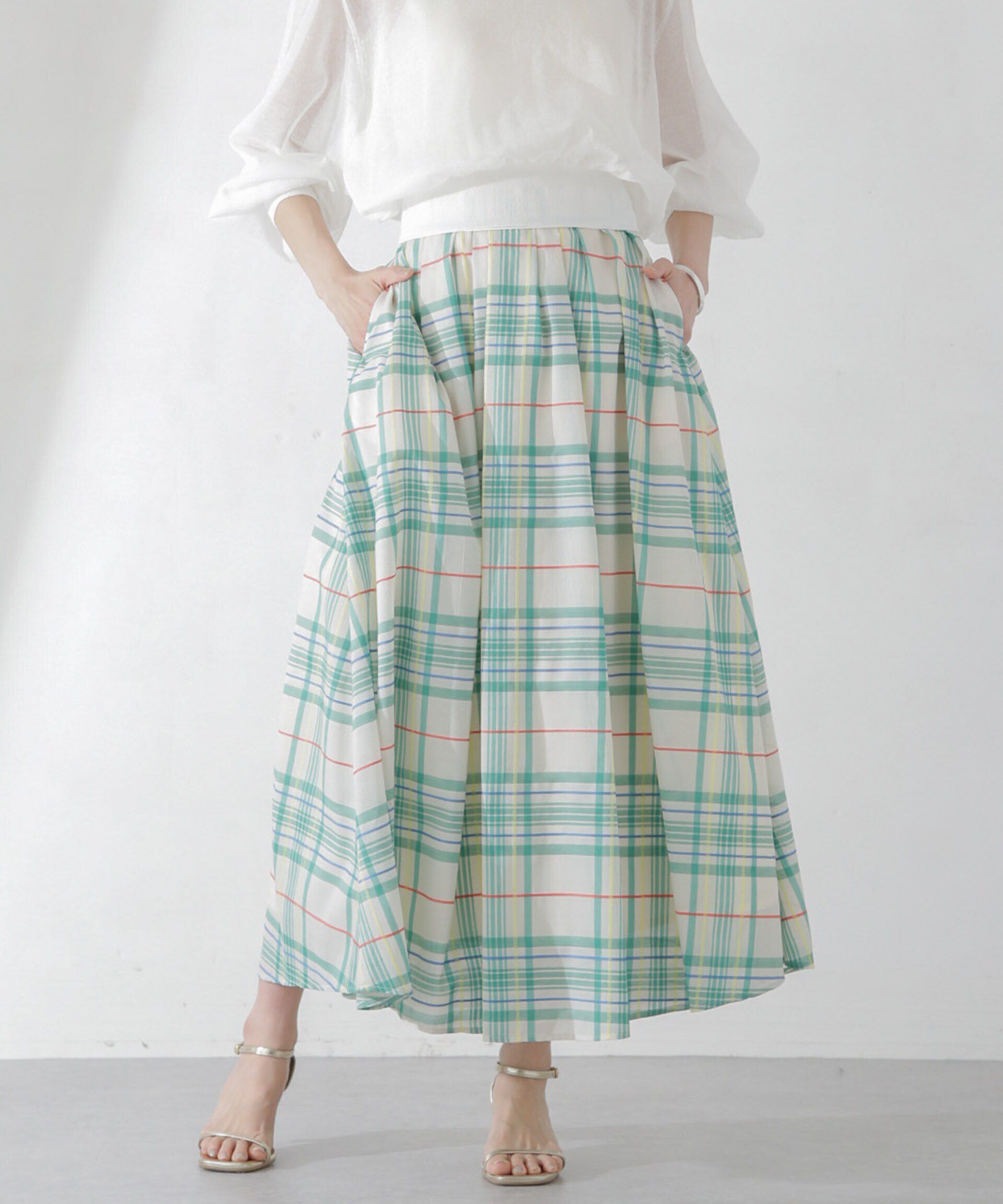 nano･universe「シアーチェックランダムタックスカート」|スカート|