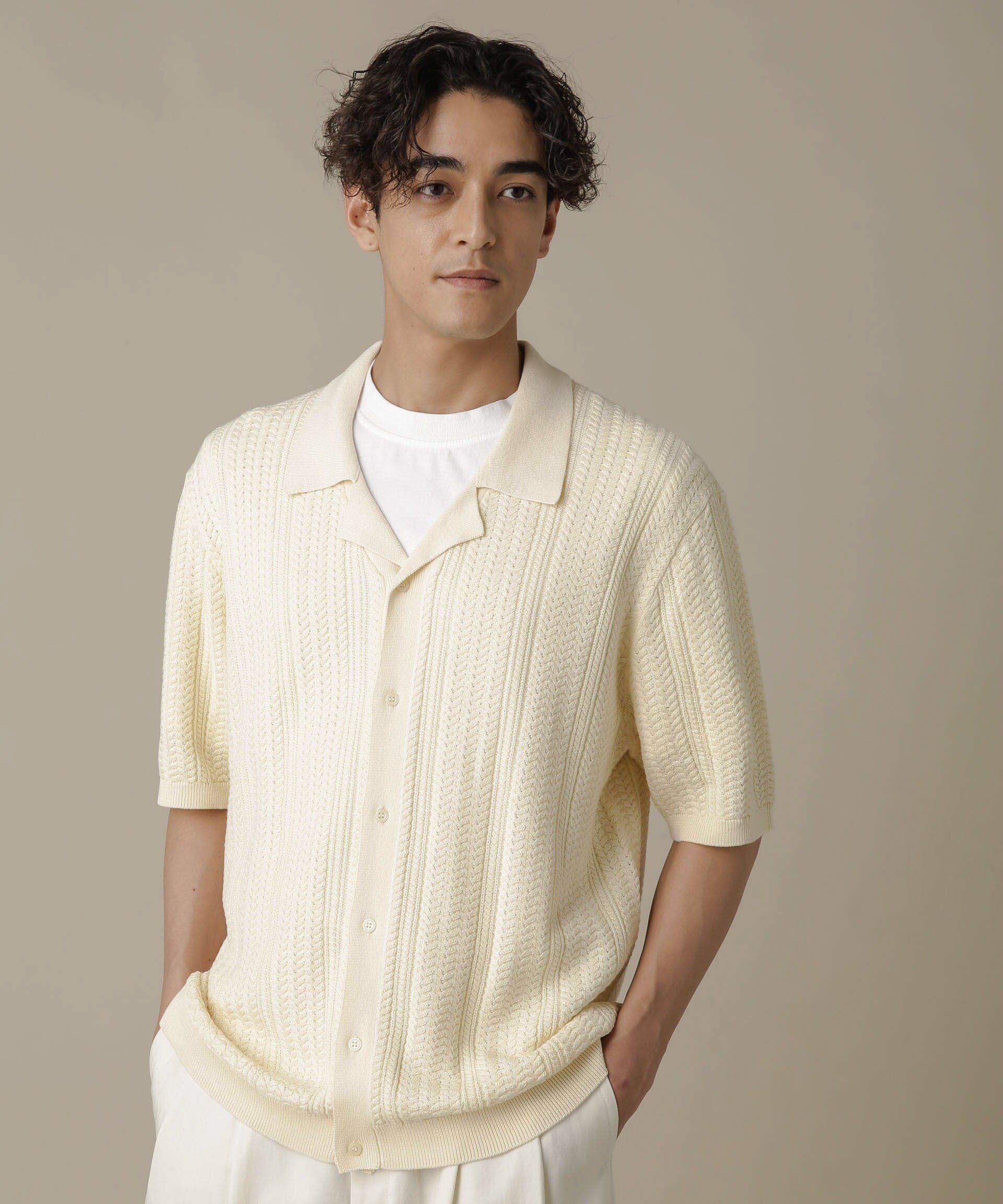 nano･universe「「NJ/CLUB」HOMESTOCKケーブルニットシャツ」|ニット・セーター|