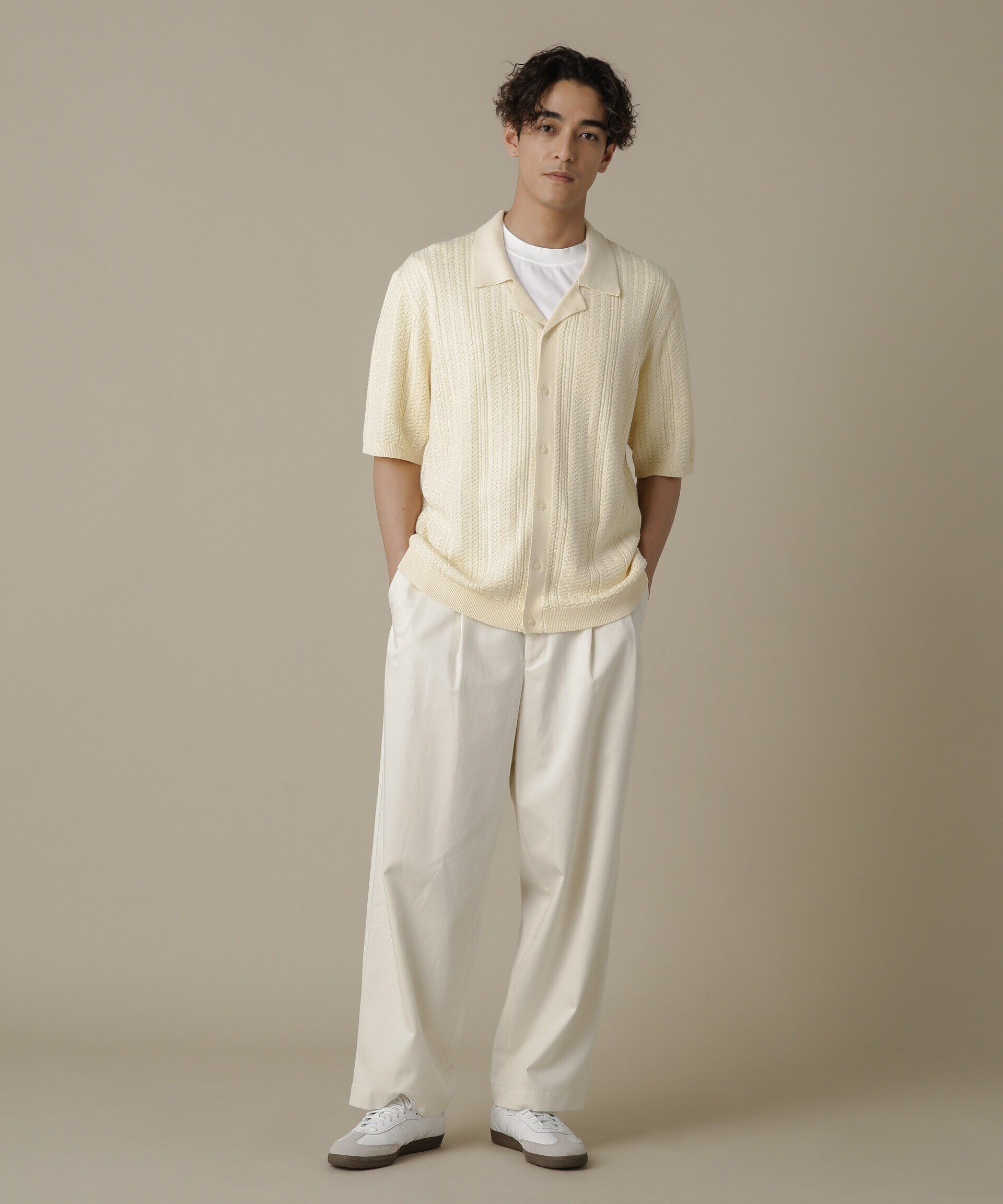 nano･universe「「NJ/CLUB」HOMESTOCKケーブルニットシャツ」|ニット・セーター|