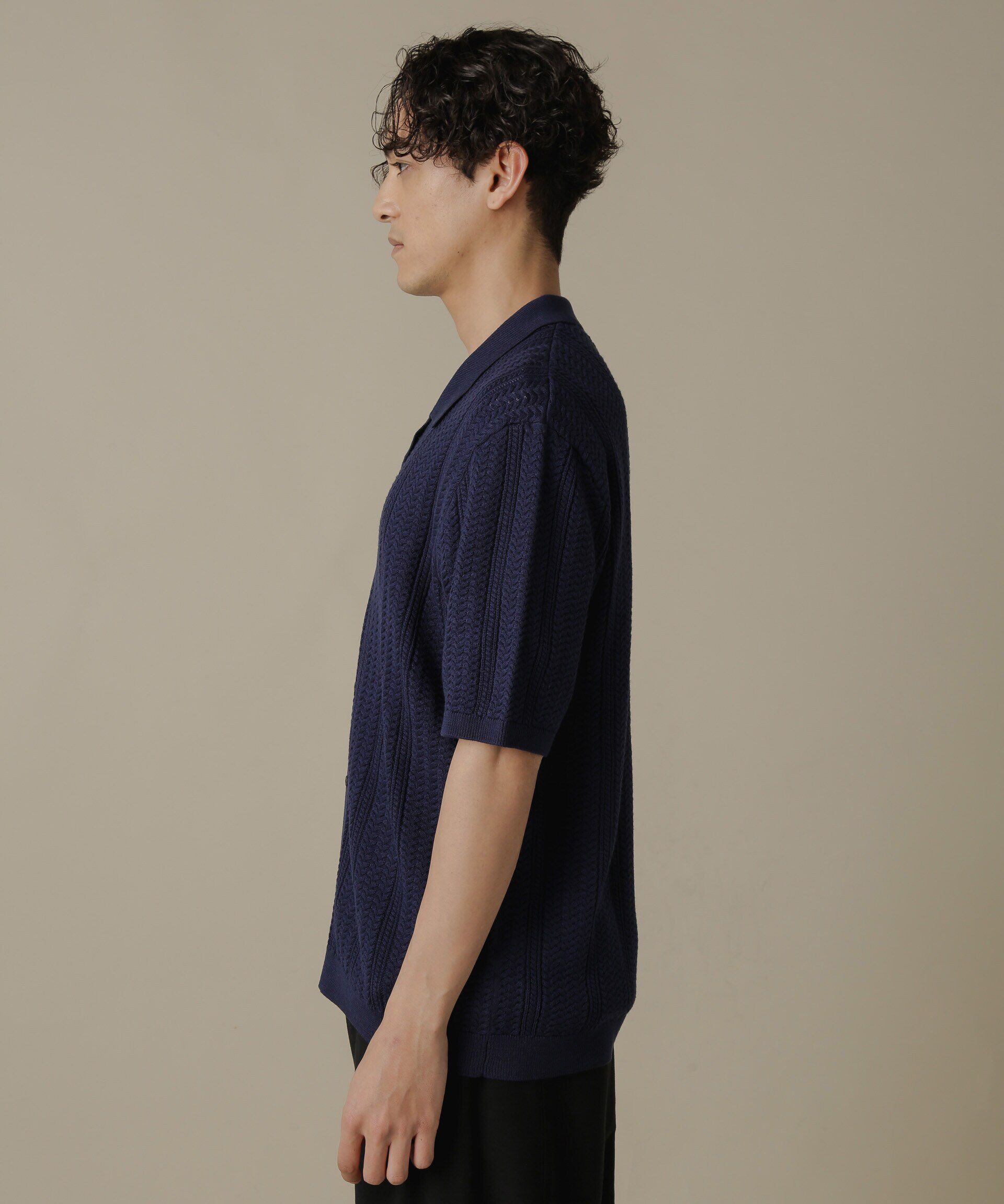 nano･universe「「NJ/CLUB」HOMESTOCKケーブルニットシャツ」|ニット・セーター|